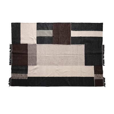 Wool and Cotton Rug with Geometric Design and Fringe - 96" L x 60" W x 0" H