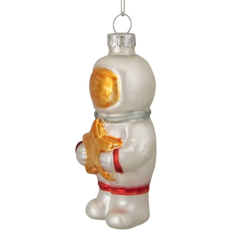 3.5" White and Gold Glass Astronaut Christmas Ornament