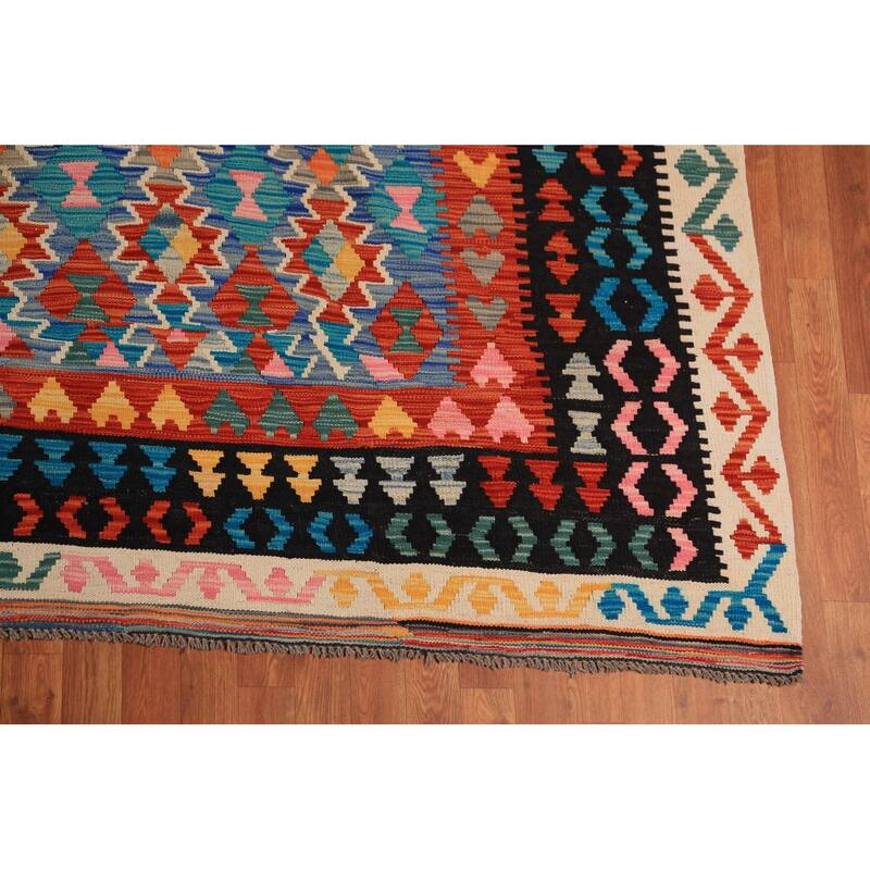 Kilim Oriental Area Rug Hand-Woven Wool Carpet - 9'10"x 13'0"