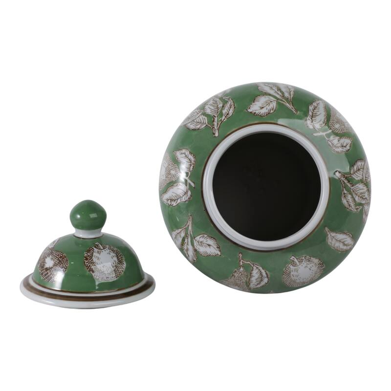 Ceramic Temple Jar Modern Pear Twigs Chinoiserie Design with Lid