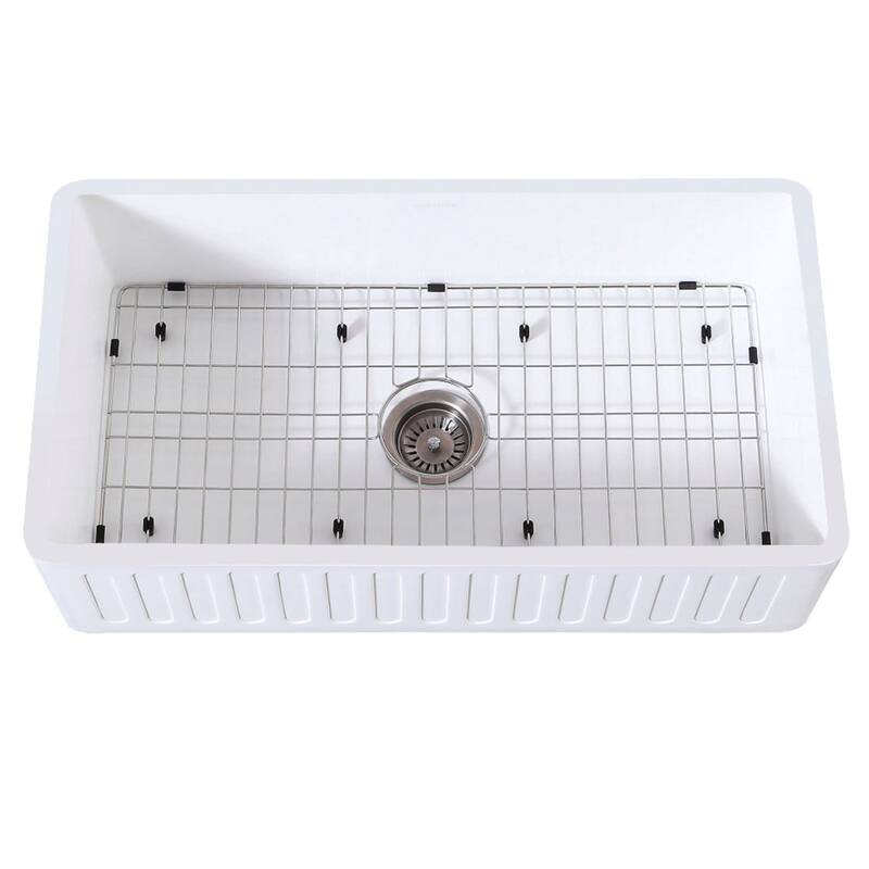 Kingston Brass Arcticstone 36" Farmhouse Single Basin Stone Composite - Matte White / Brushed