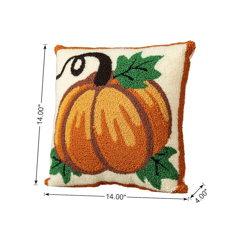 Glitzhome 14''H Fall Harvest Hooked Pumpkin Sunflower Pillow