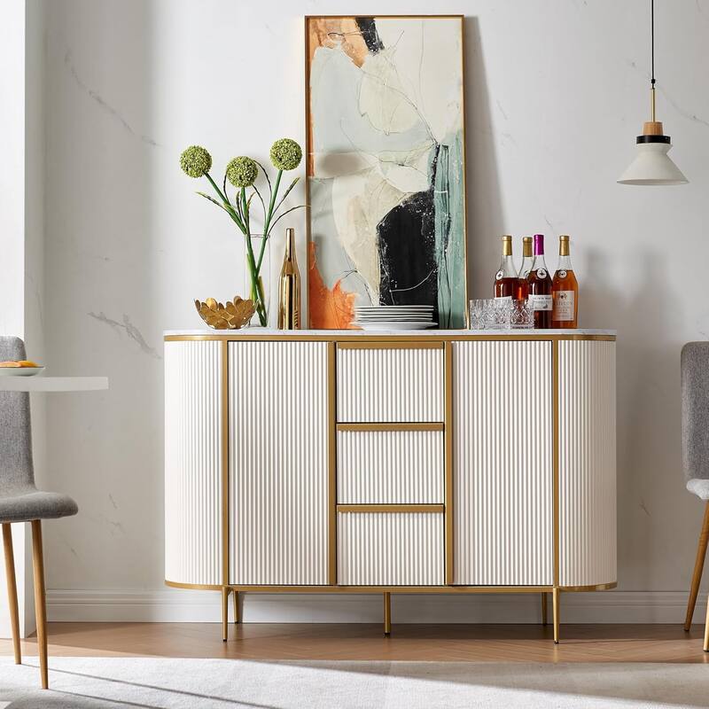 54" Modern Fluted Buffet Cabinet, Buffet Table, Coffee/Wine Bar