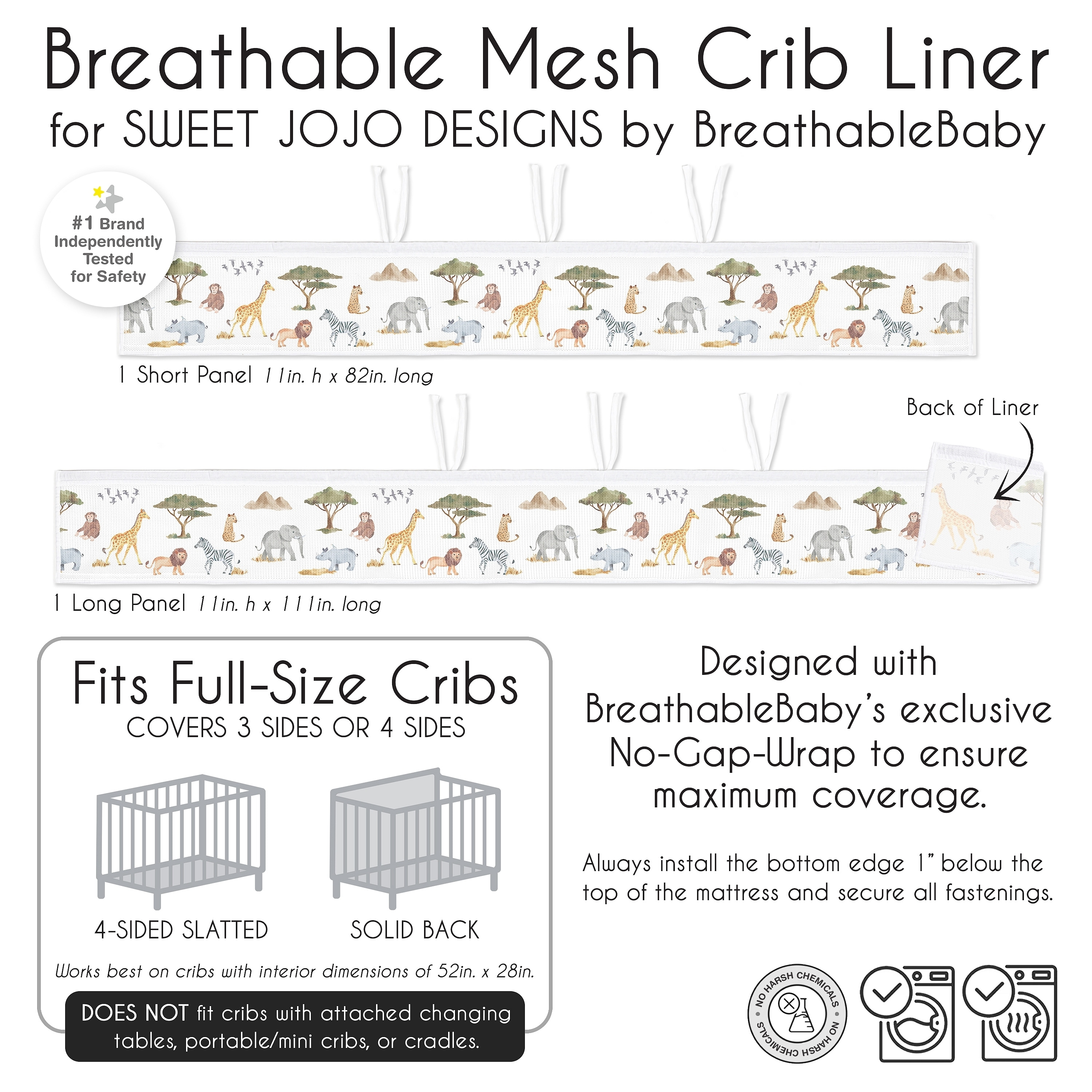 Jungle Animals Boy Girl Gender Neutral Sweet Jojo Designs + BreathableBaby Breathable Mesh Crib Liner Green Boho