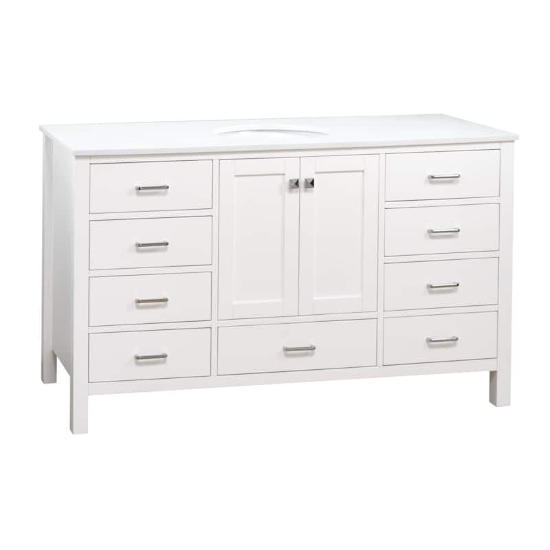 KitchenBathCollection Horizon 60" Single Bathroom Vanity with Engineered White Top