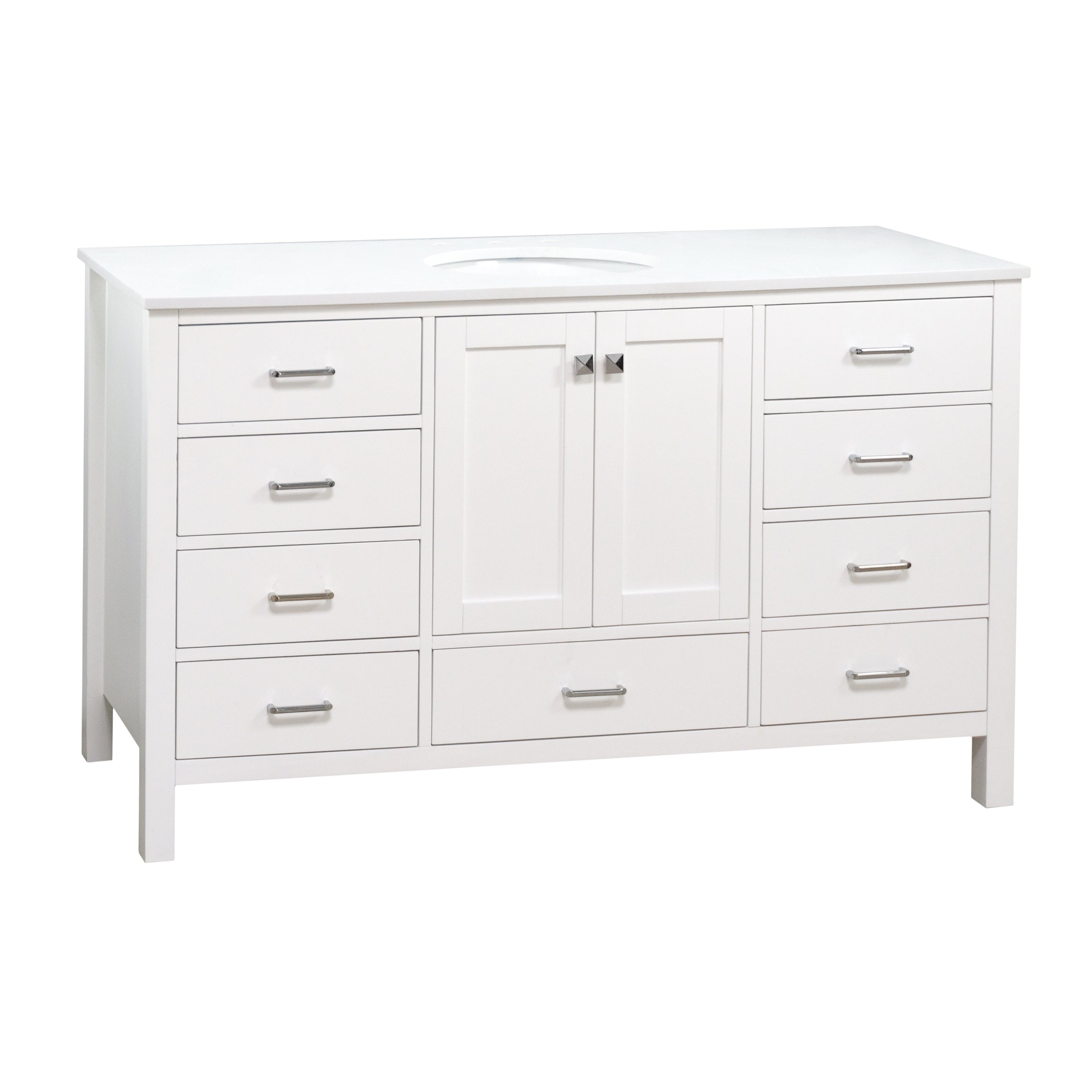 KitchenBathCollection Horizon 60" Single Bathroom Vanity with Engineered White Top