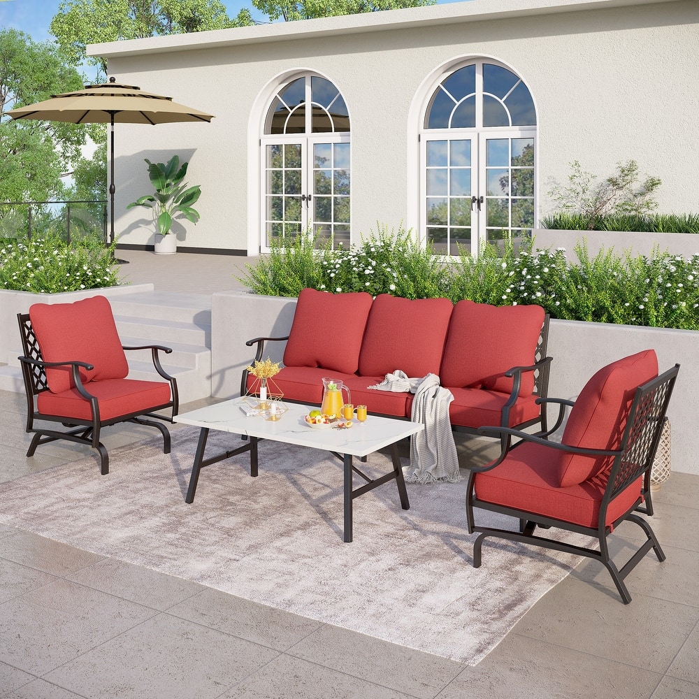 MAISON ARTS 4/5-Piece Patio Conversation Sets, Sofa Set with 2 xSingle Sofa Chairs, 1 x 3-seater Sofa and Coffee Table/Ottomans