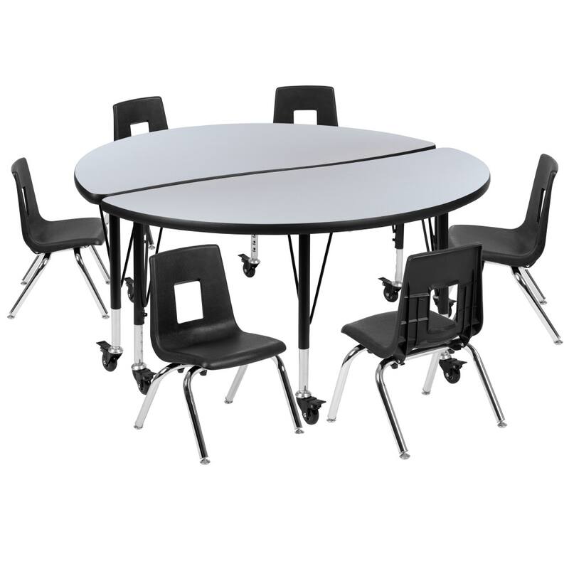 Mobile 47.5" Circle Wave Flexible Activity Table Set - 12" Student Stack Chairs