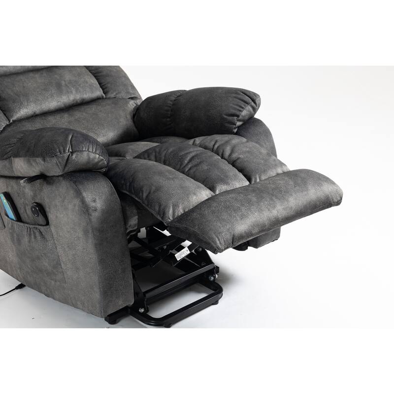 Power Lift Recliner Chair with Massage & Heat, Velvet Upholstered Electric Recliner, Lounge Sofa Chair with Side Pockets - Grayish Blue