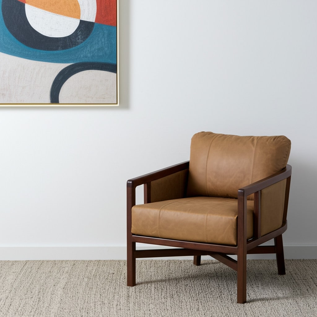 HomeRoots 32" Brown Genuine Leather Arm Chair - 32.00 in. x 35.00 in. x 29.00 in.