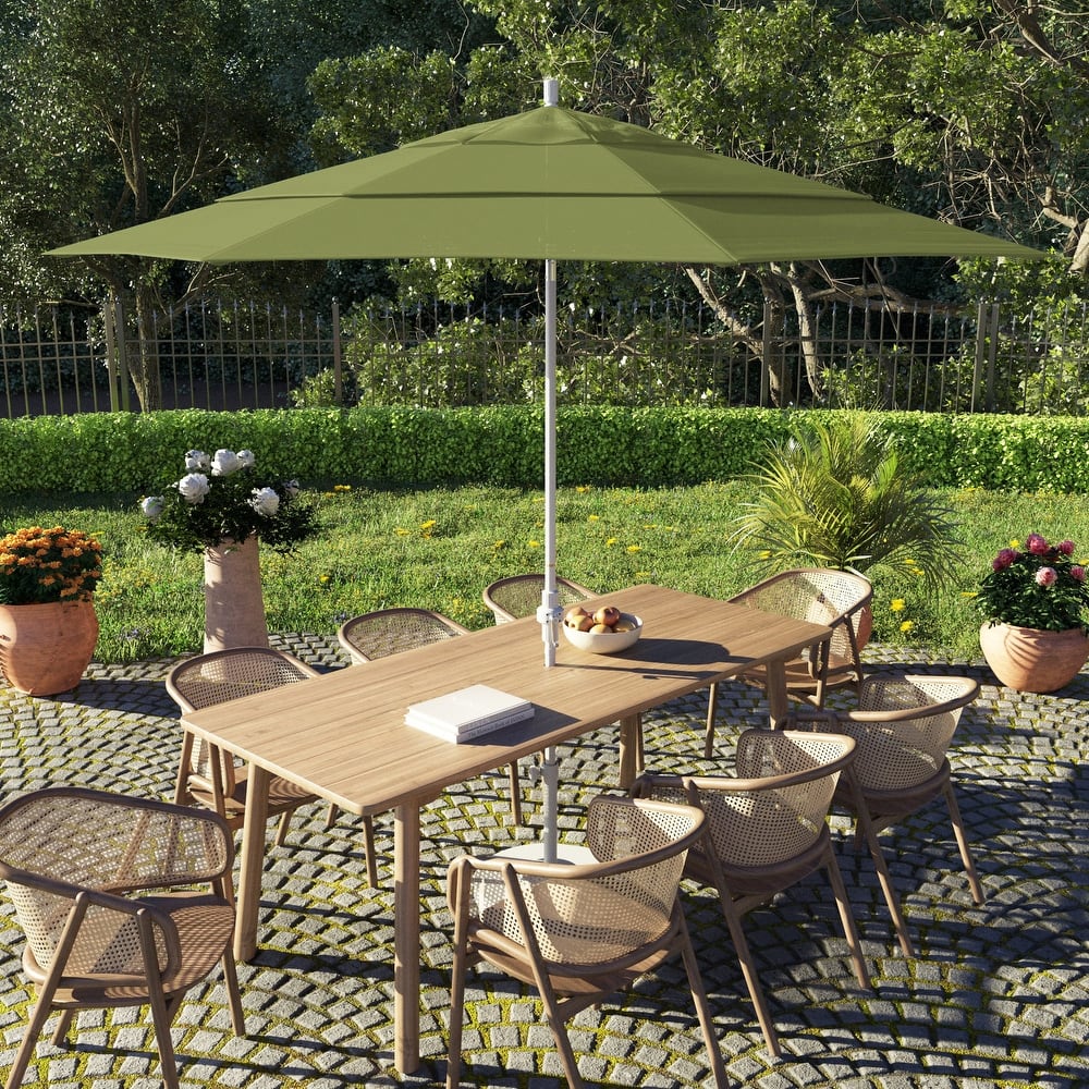 California Umbrella 11' Sun Master Patio Umbrella White Aluminum Pole Fiberglass Ribs Crank Lift Tilt Sunbrella Pacific Blue