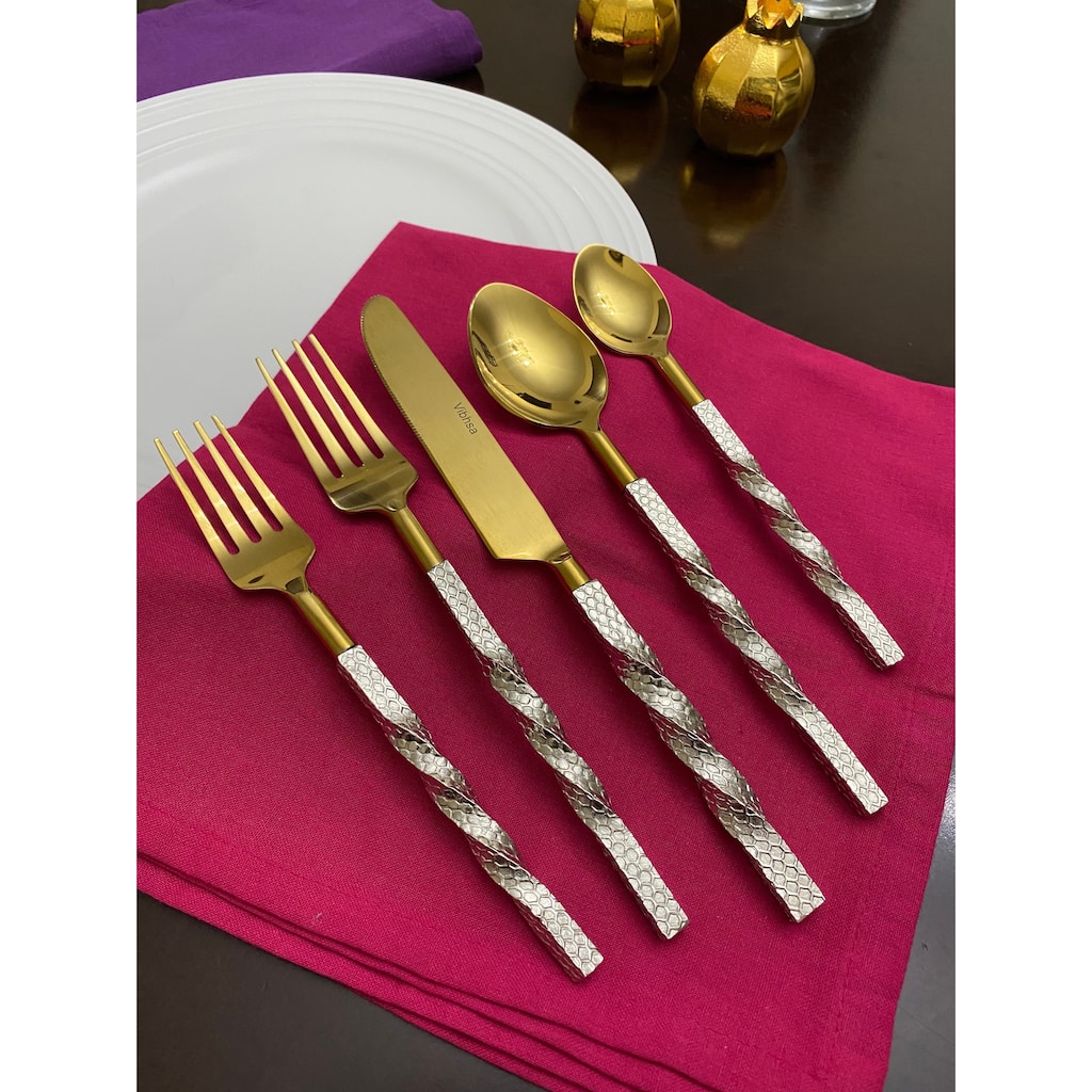Vibhsa Designer 20 PC Gold Flatware Set, Service for 4 Twisted