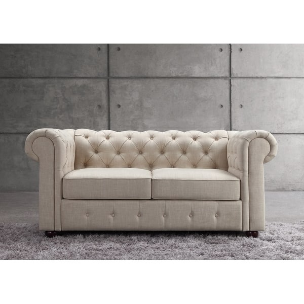 slide 2 of 7, Moser Bay Garcia Chesterfield Rolled Arm Sofa, Loveseat Beige