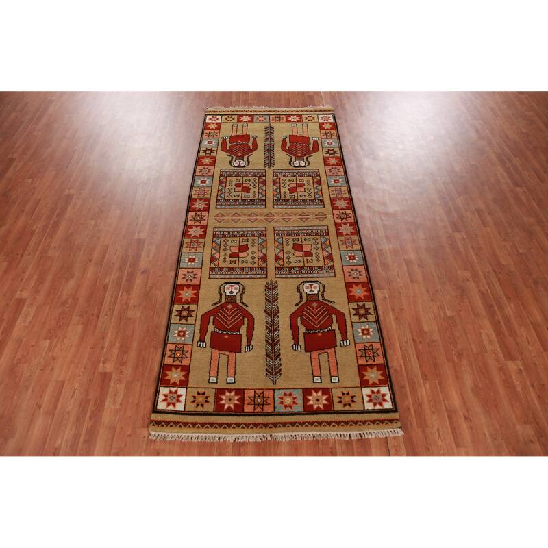 Hand Knotted Oriental 100% Wool Carpet Traditional Tribal Yellow & Gold Heriz (serapi) Runner Rug - 10' 0'' X 4' 1''