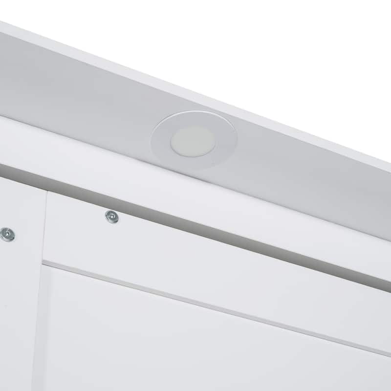 Queen Size Murphy Bed Sofa Sleep Storage 3 in 1 Folding Bed Multi-Functional LED Wall Bed for Studio Guest Room Sofa w/ Cushion