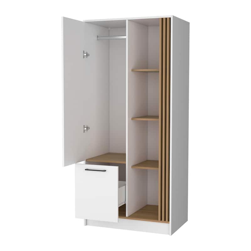 Pekin Modern Wardrobe Organizer with Shelves and Rod, Natural Oak