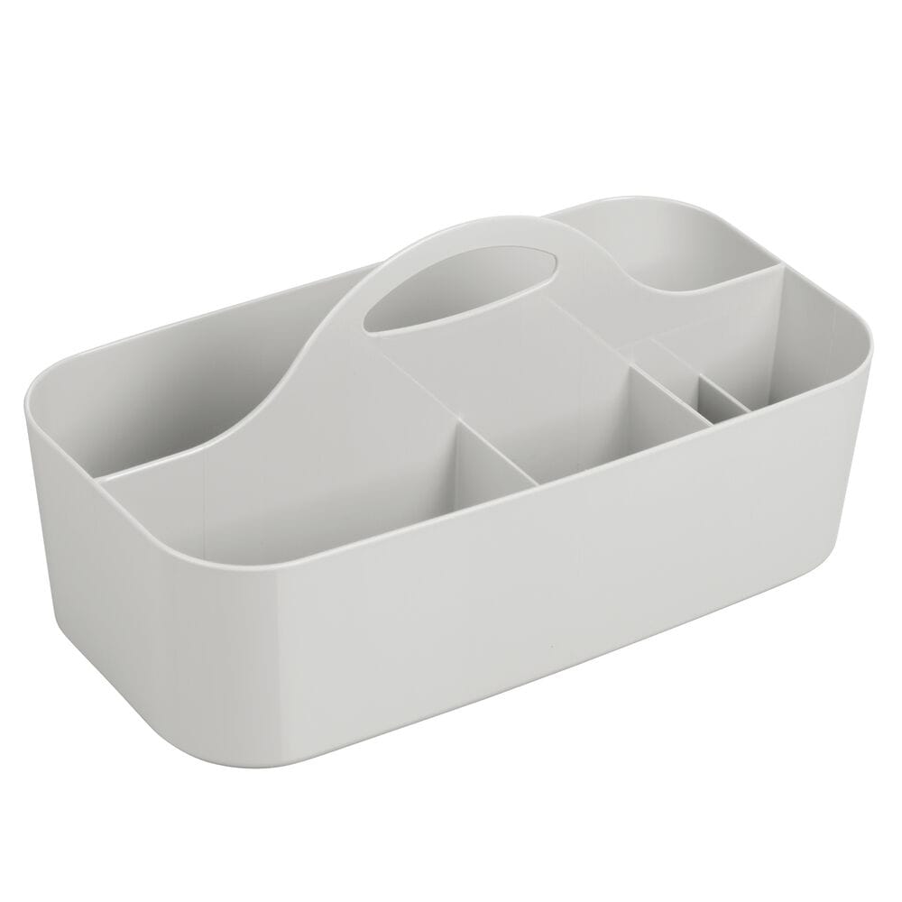 mDesign Plastic Divided Shower Organizer Basket Caddy Tote, Handle - Dark  Gray
