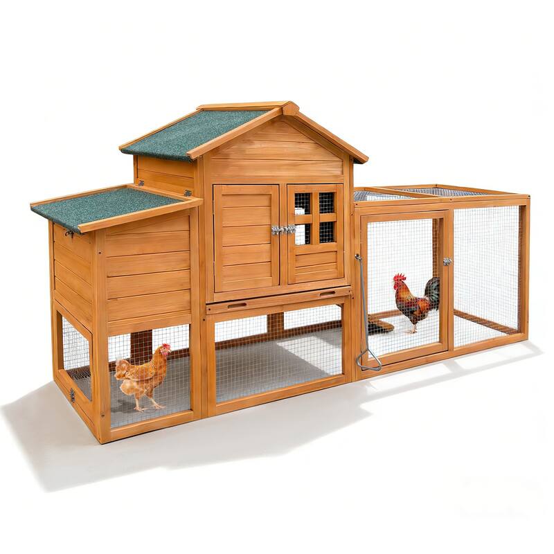 80" Chicken Coop with Nest Box and Removable Tray, Hen House for 2-6 Chickens, Outdoor Weatherproof Small Animal Cages - Orange