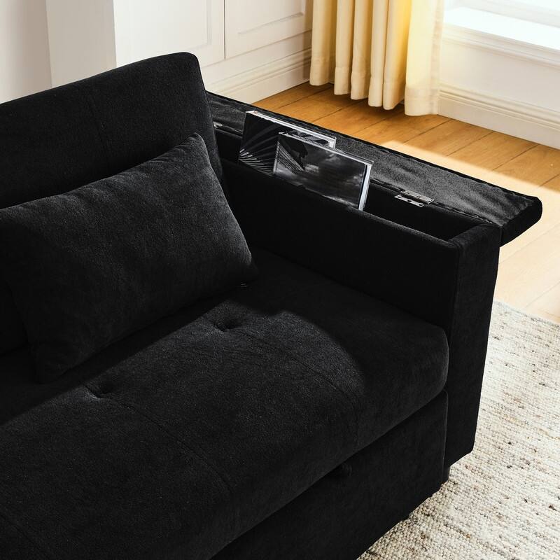 54"W Modern Chenille Sleeper Sofa,Sofa Bed with Storage Armrests and Side Pockets, Adjustable Backrest and Lumbar Pillow
