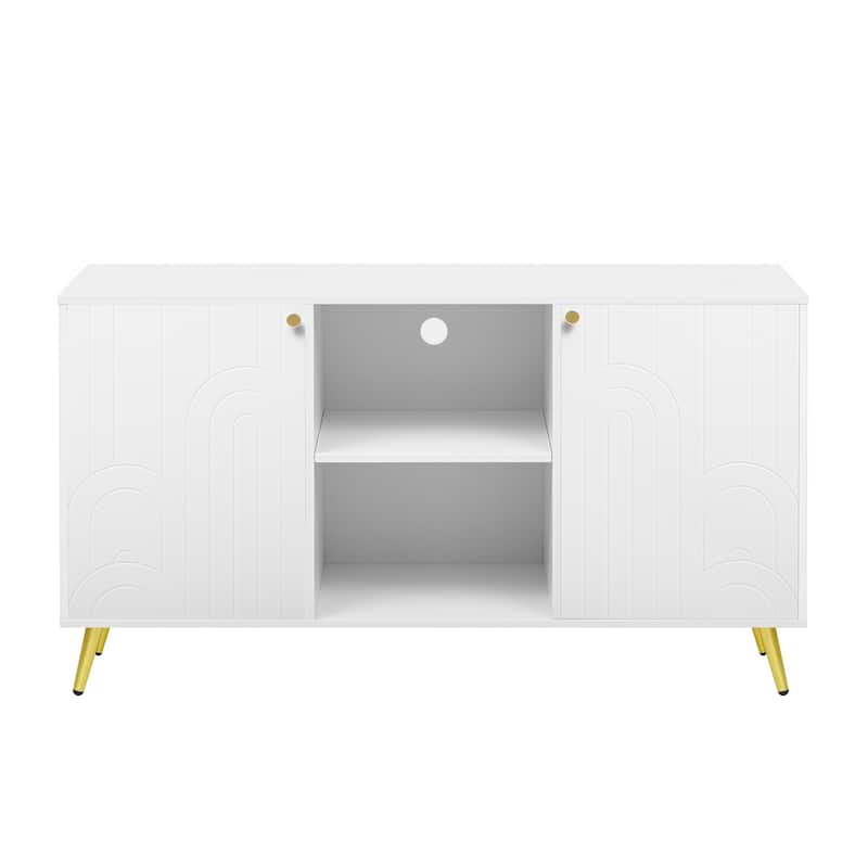53.1"Modern TV Stand with Gold Metal Legs with Open Shelves and Cable Management