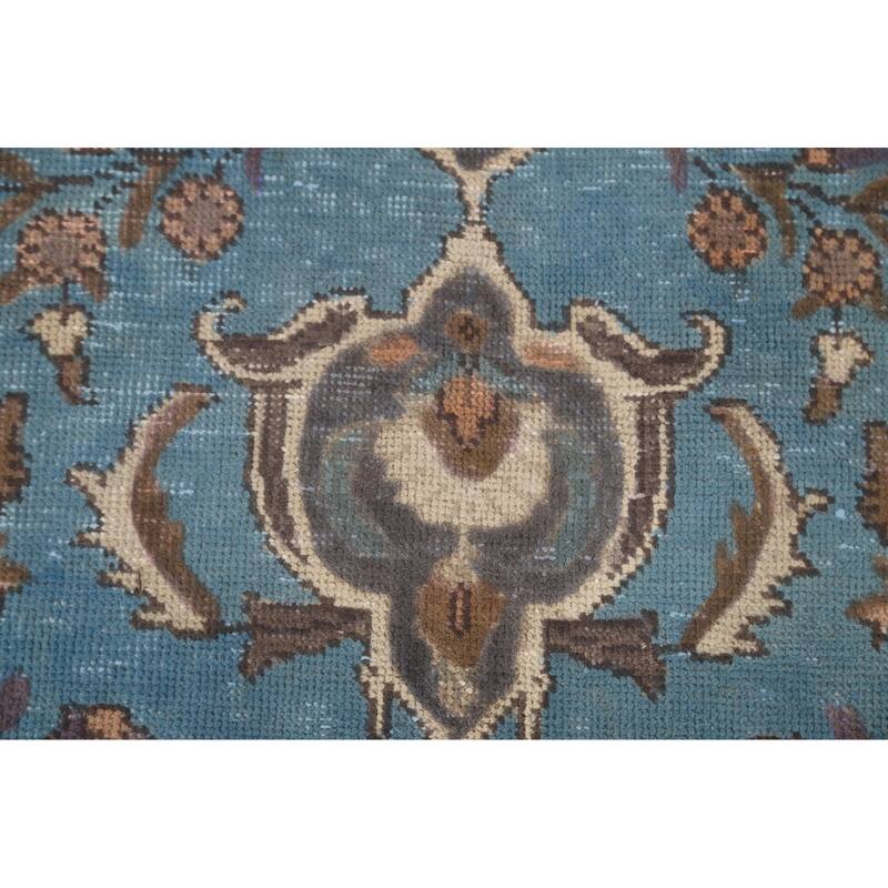 Over-Dyed Blue Tabriz Persian Vintage Rug Hand-Knotted Wool Carpet - 6'6"x 10'0"