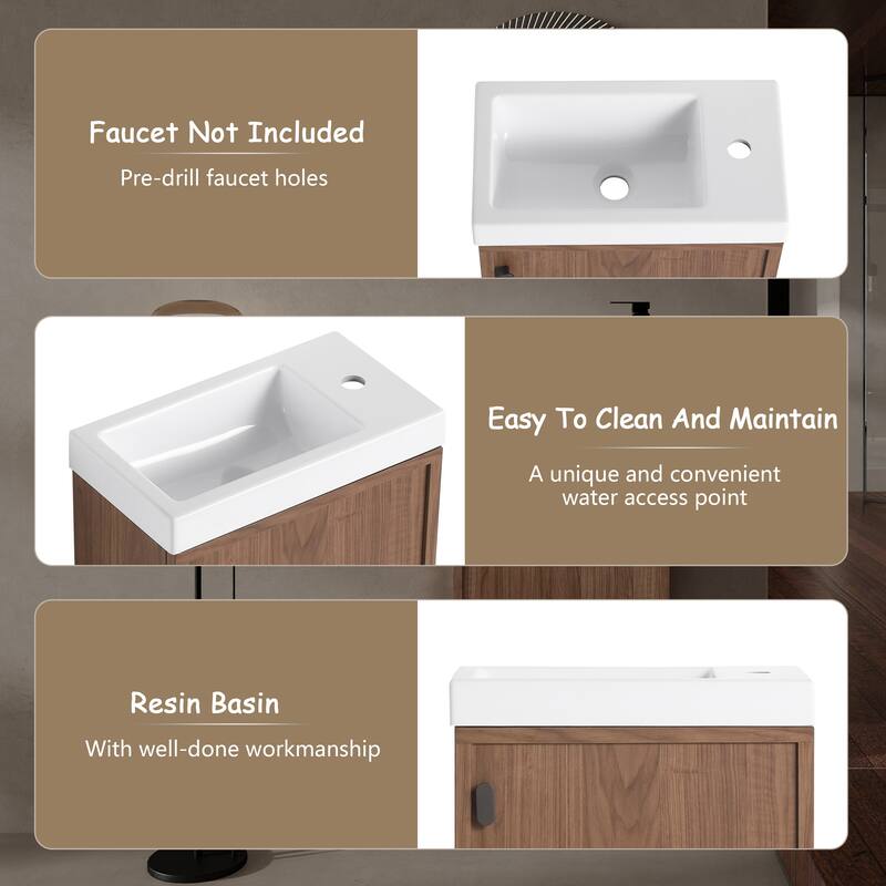 GDFStudio - Helsinki 18.5" Modern Wall-Mounted Bathroom Vanity Set with Resin Sink, Soft Closing Door & Antirust Hardware