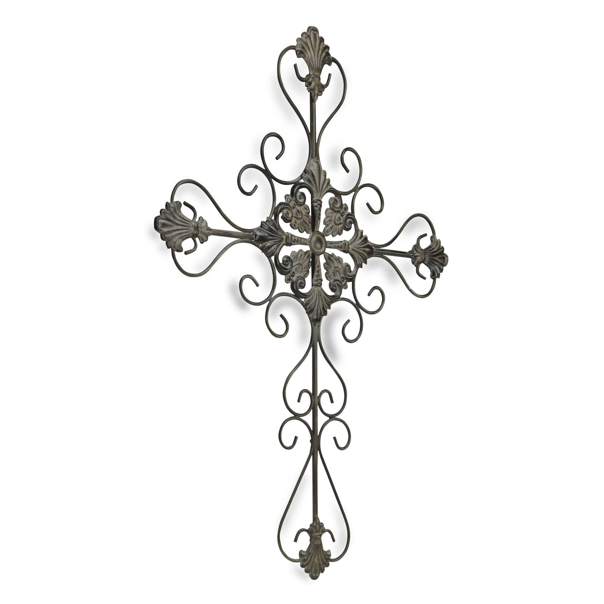 Gray Metal Scroll Design Gray Hanging Cross Wall Decor Bed Bath