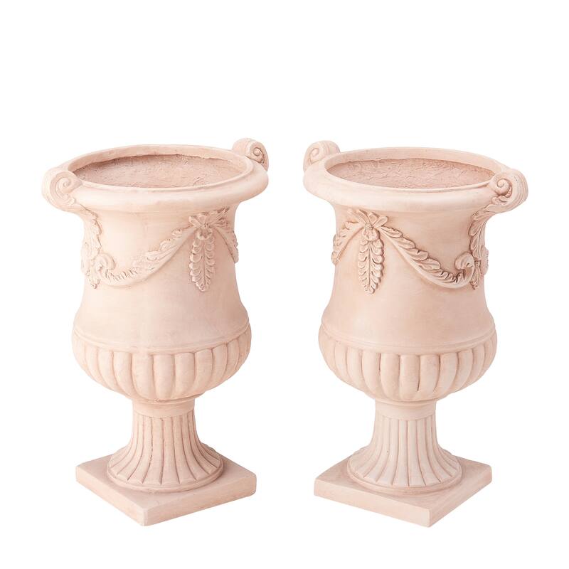 Christopher Knight Home - Fernrise 24.80"H Outdoor Classical Floral Relief Carvings MGO Urn Planter, Drainage Hole & Ventilation