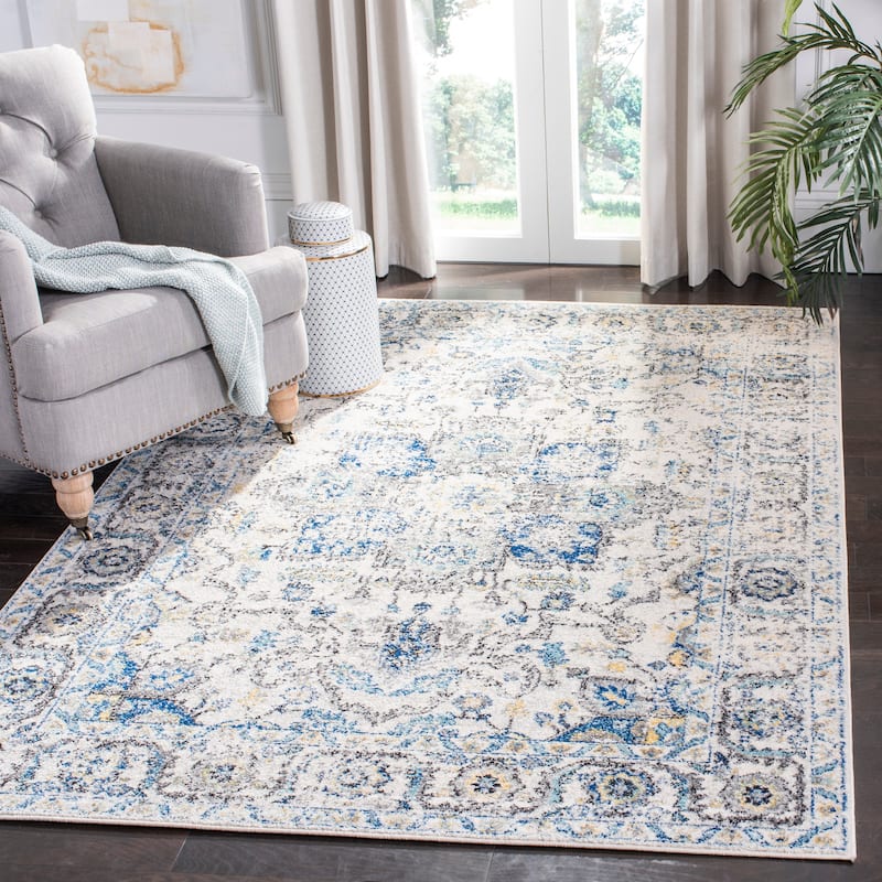 SAFAVIEH Madison Delois Medallion Rustic Farmhouse Distressed Rug - 5'3" x 7'6" - Grey/Ivory