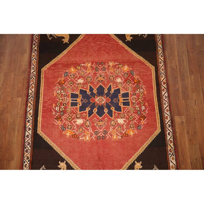 Vegetable Dye Shiraz Persian Vintage Area Rug Hand-knotted Wool Carpet - 4'0"x 5'10"