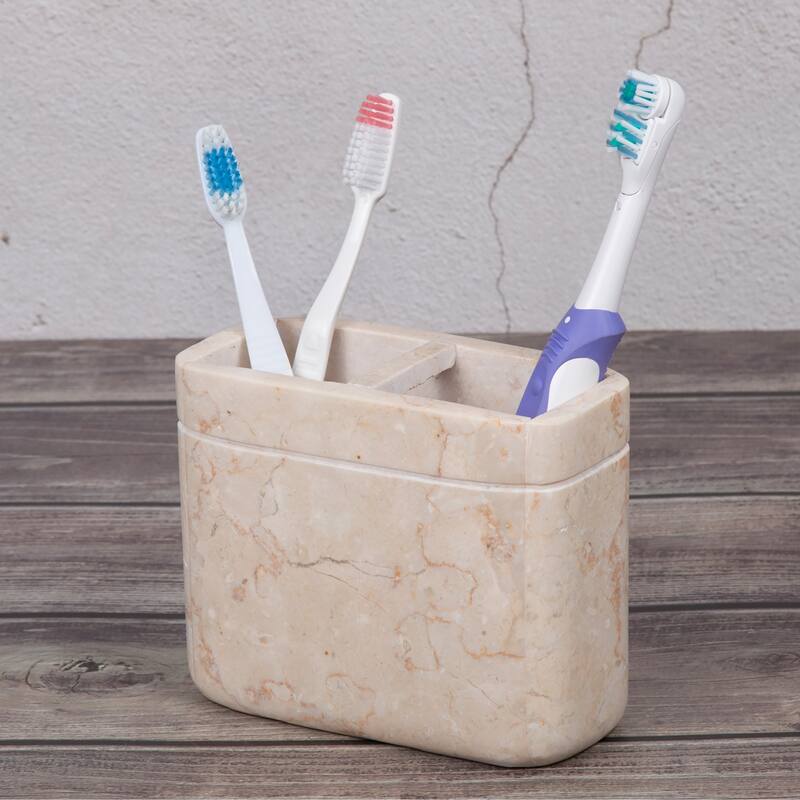 Creative Home Champagne Marble Stone Toothbrush, Tooth Brush Holder, Paste Holder - Beige
