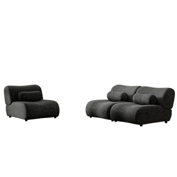 Chenille Modular 3-Seater Sectional Sofa Set with Cylindrical Pillows and Curved Design