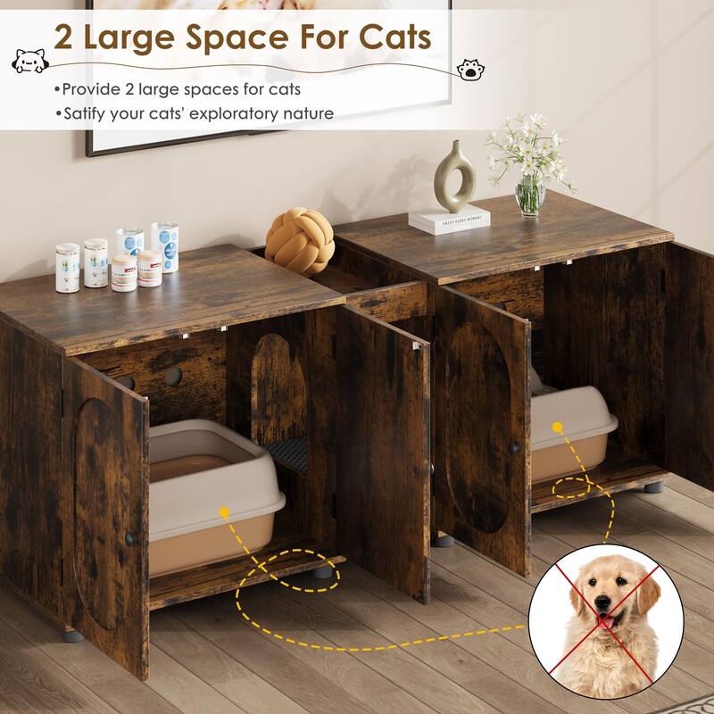 Cat Litter Box Enclosure 55.1" Double Litter Box Furniture Large Cat Box