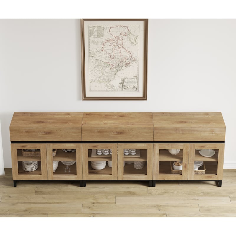 WAMPAT Multifunctional Sideboard Buffet Cabinets with Glass Doors, Modern Sideboard with Adjustable Shelf, Coffee Bar Cabinet