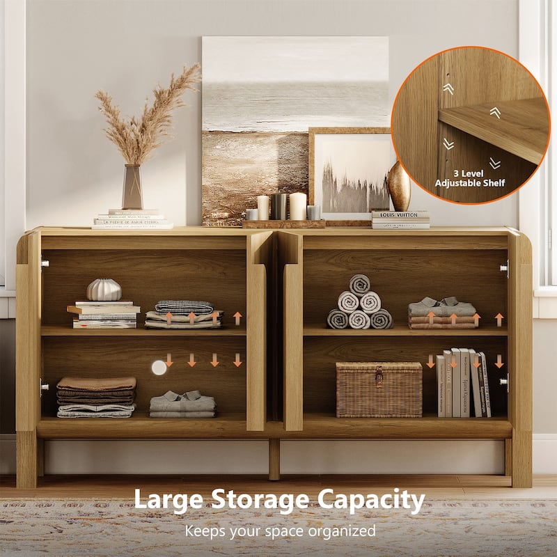 5 Pcs Wood Dresser and Nightstand Sets for Bedroom，Mid-Century Modern Bedroom Set with Curved Profile Design