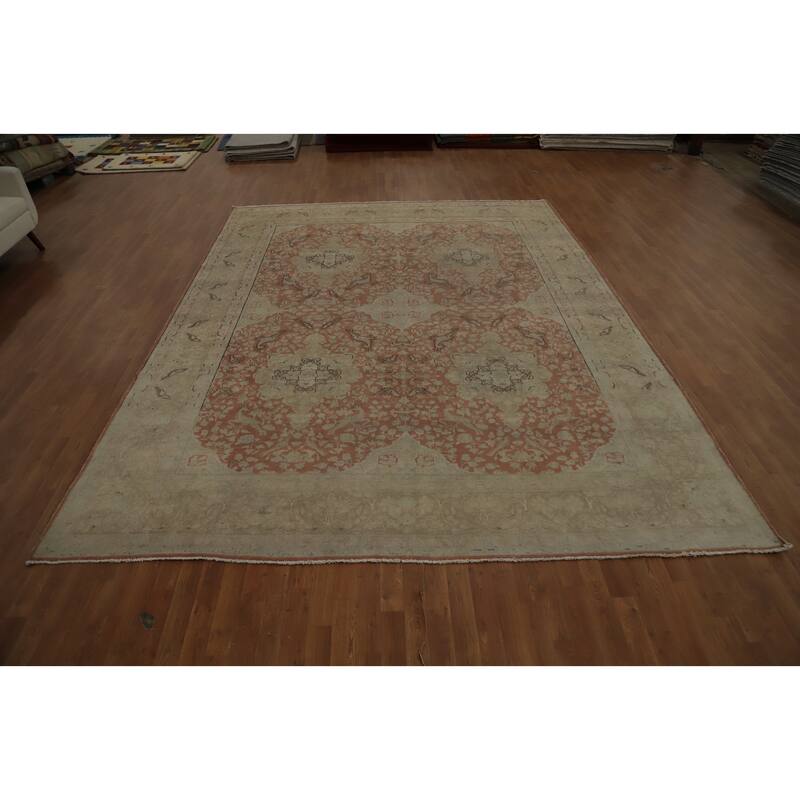 Hand Knotted Oriental 100% Wool Carpet Traditional Floral Pink Kerman Area Rug - 12' 8'' X 9' 8''