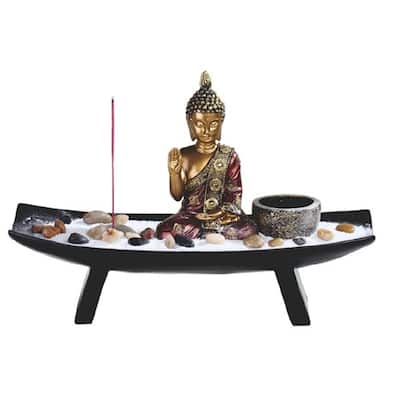 Q-Max 11"W Buddha with Candle Holder and Incense Sitck Holder Decoration Figurine