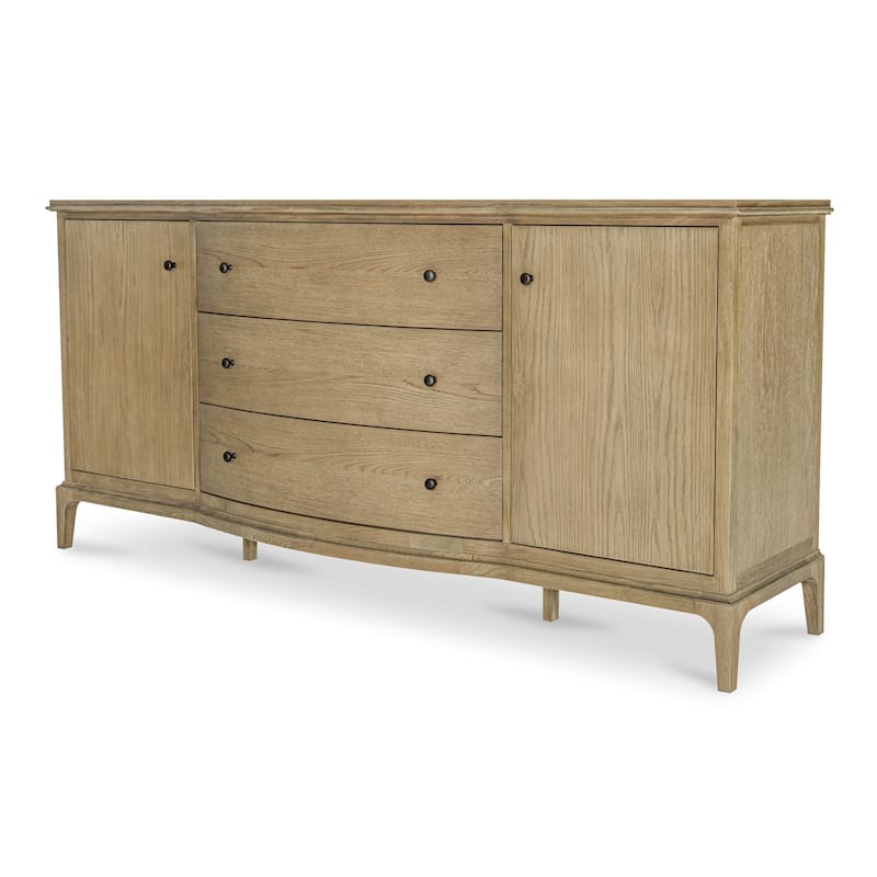 Title: NADAAL STUDIOS Maerin Sideboard, Oak Frame with Rounded Edge Overhang & Three Drawers, Brown