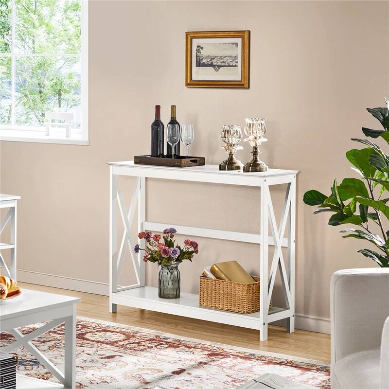 Yaheetech 2-Tier X-Design Console Table Console Tables for Entryway