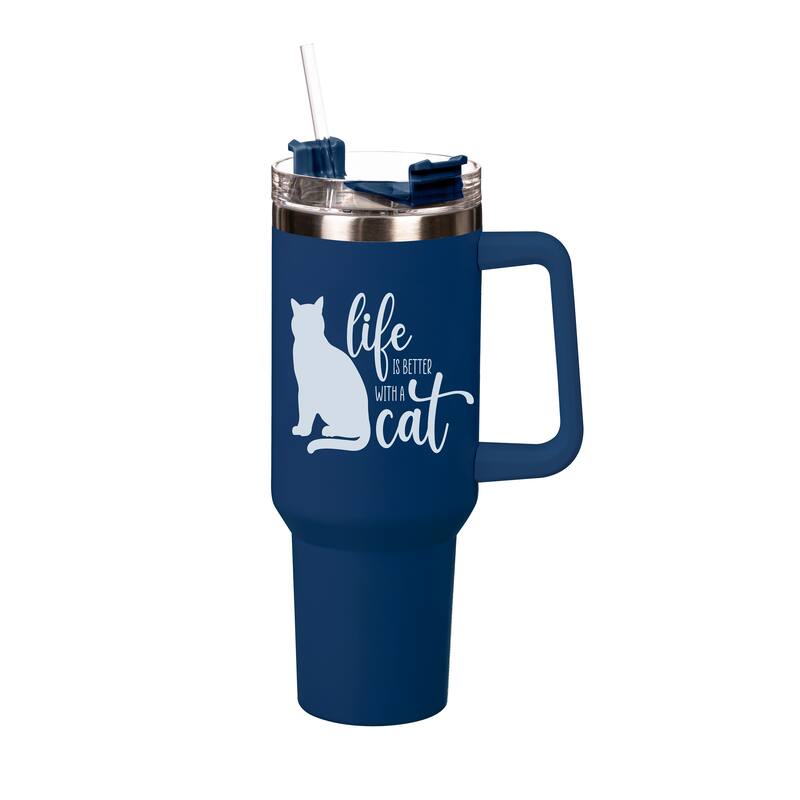 Life Is Better With A Cat Canyon Cup, Double Wall Stainless Steel w/ Straw, 40oz, Gift Box - 40oz