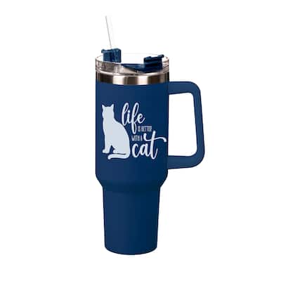 Life Is Better With A Cat Canyon Cup, Double Wall Stainless Steel w/ Straw, 40oz, Gift Box - 40oz