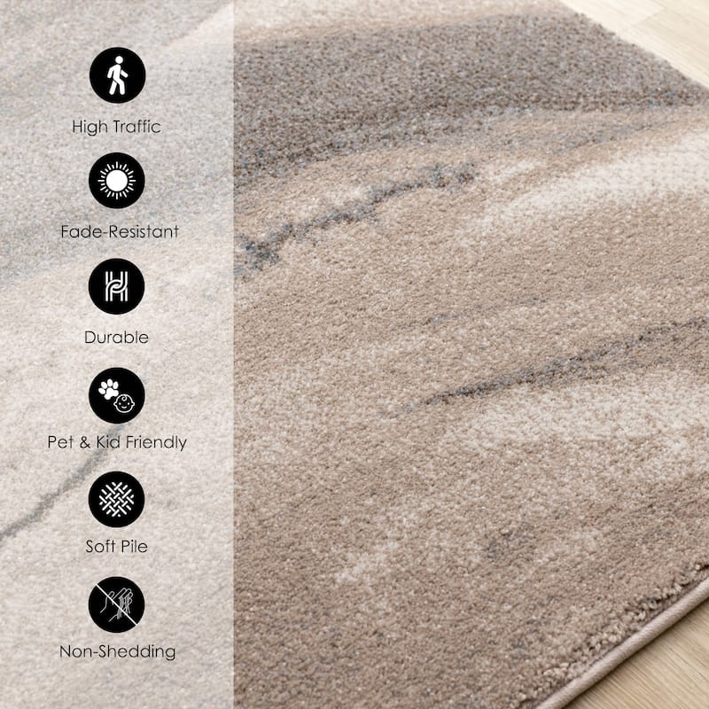 Taupe Black White Organic Layers High-Traffic Rug