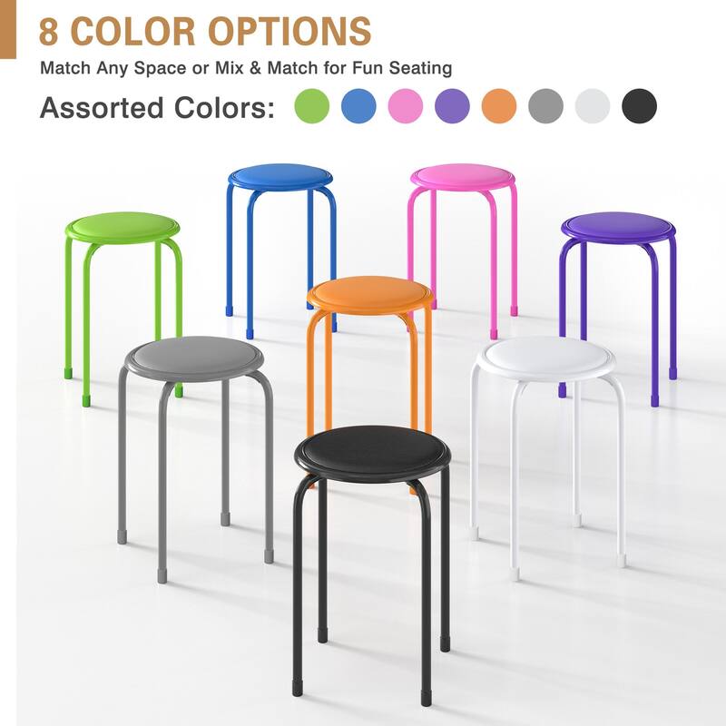 Javlergo Set of 6 Stackable Backless Stools PVC Padded Round Seats with Metal Frame Indoor Outdoor Use for Kitchen Livingroom