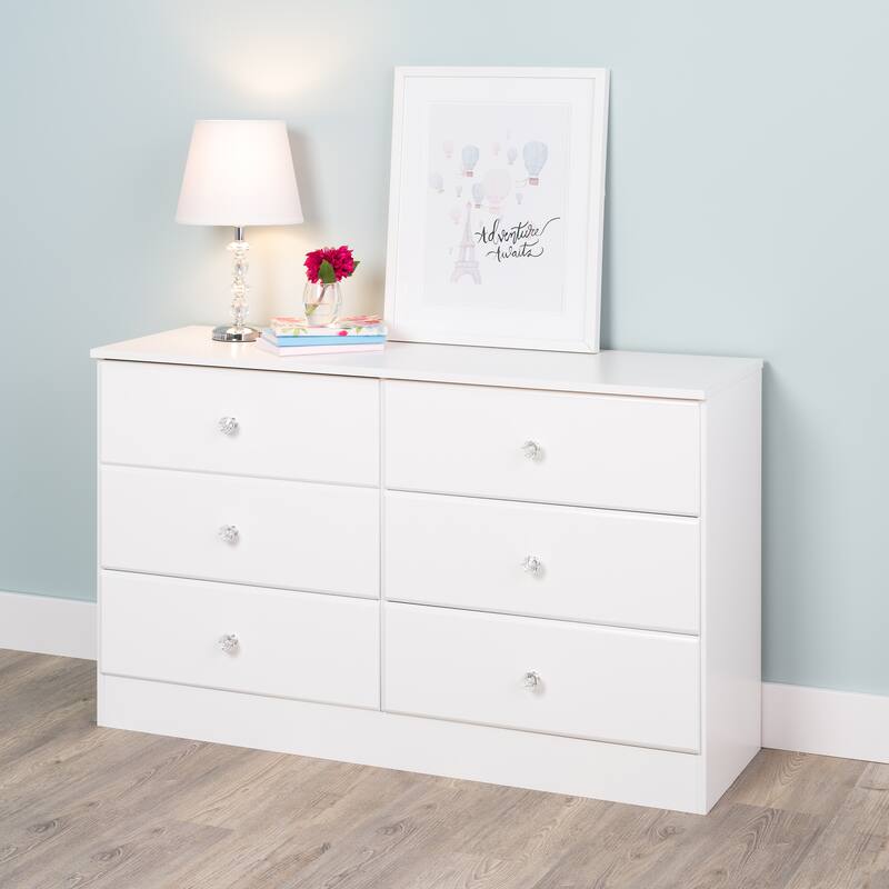 Prepac Astrid 6 Drawer Double Dresser for Bedroom, Wide Chest of Drawers, Bedroom Furniture,Traditional Furniture - Crystal White