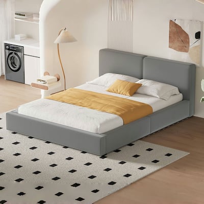 Queen Upholstered Bed with Velvet Fabric & Solid Frame