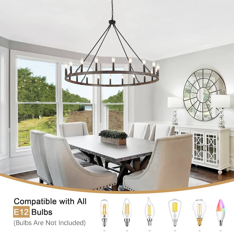 20-Light Foyer Farmhouse Wagon Wheel Chandelier for Dining Room Entryway Kitchen Island