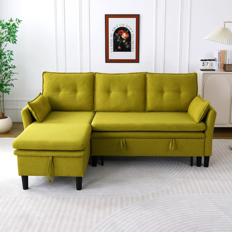 L-shaped Reversible Chaise Sectional Sofa with Storage and Side Pocket - Green