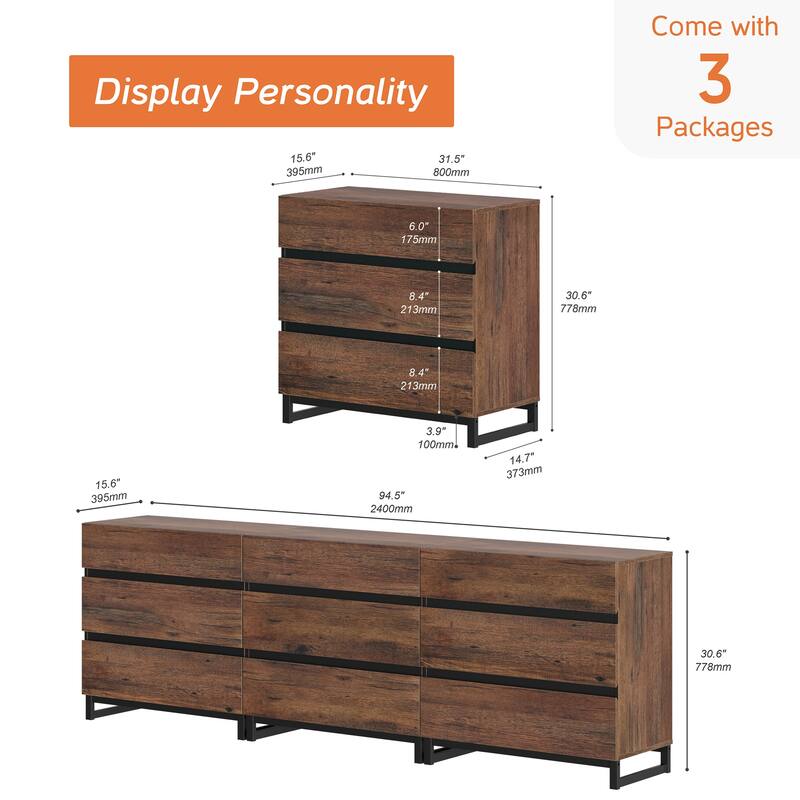 WAMPAT Modern Drawer Dresser, Wooden Chest with Metal Base, Versatile Storage and Closet Organizer for Bedroom, Living Room