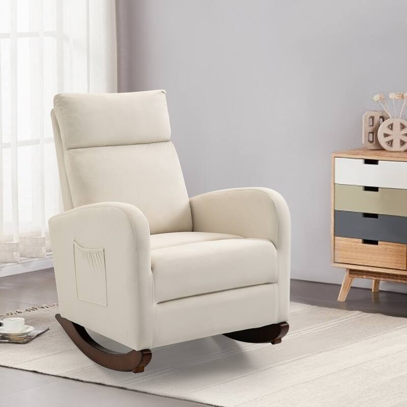 Mid Century Velvet Nursery Rocking Chairs, Upholstered High Back Glider Armchairs for Living Room