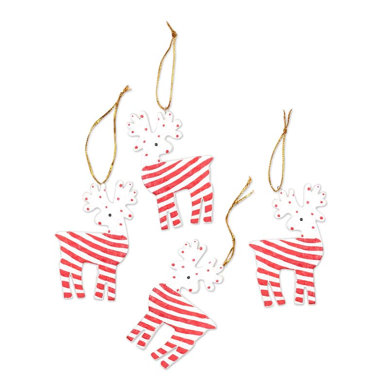 Novica Handmade Merry Reindeer Wood Holiday Ornaments (Set Of 4)